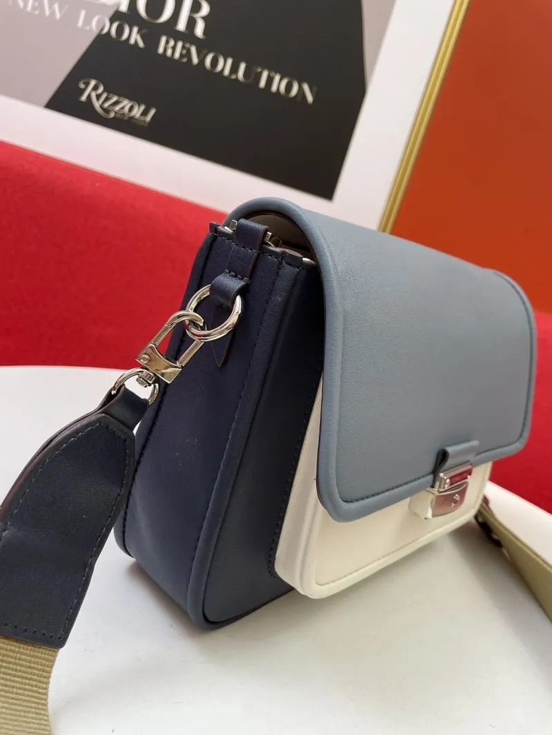 MK H2033 Leather Crossbody Satchel Bag Blue White Black - Image 7
