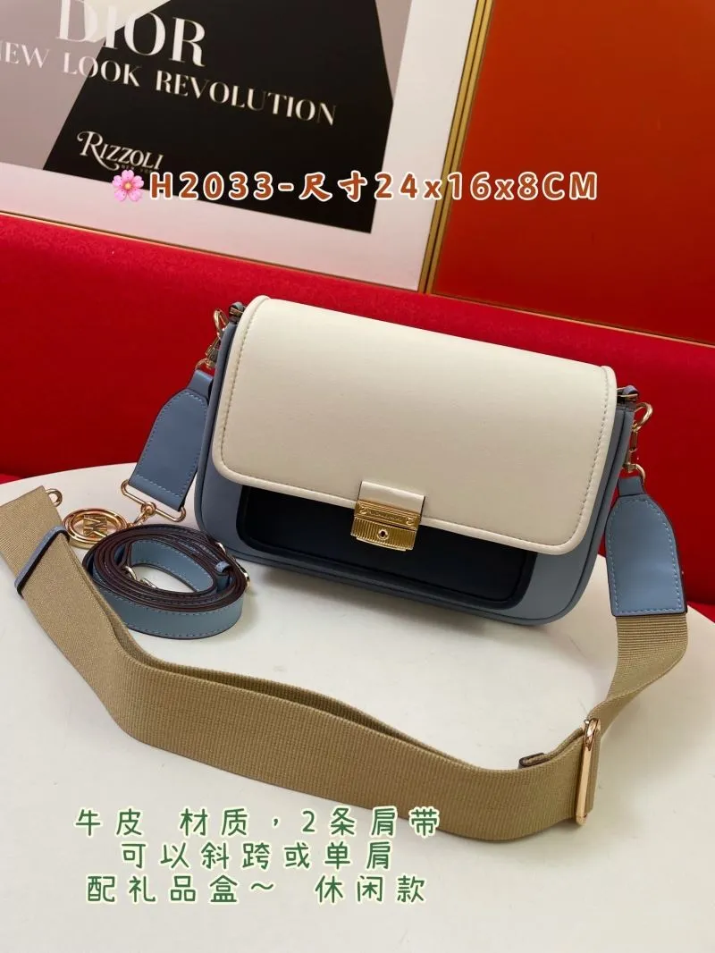 MK Leather Satchel Bag White Light Blue H2033