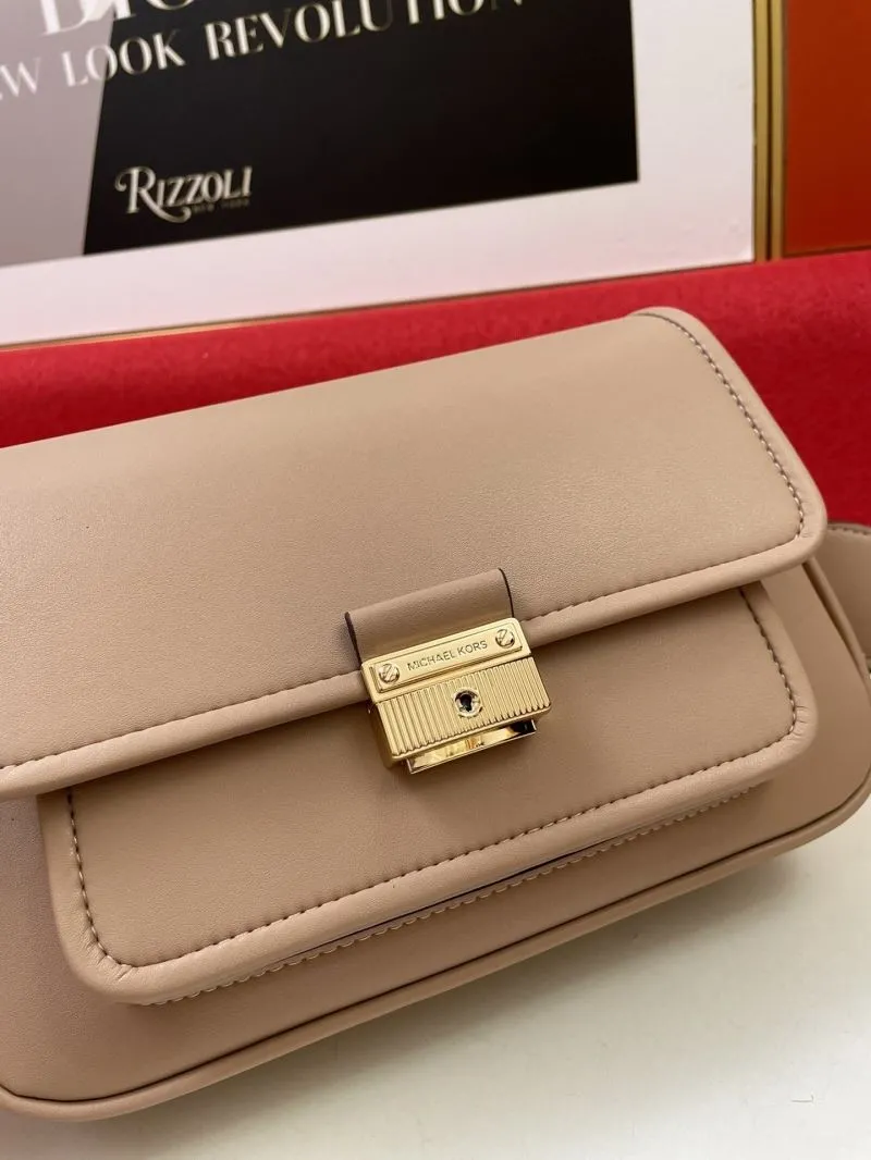 MK Beige Leather Crossbody Satchel Bag H2033 24x16x8CM - Image 4