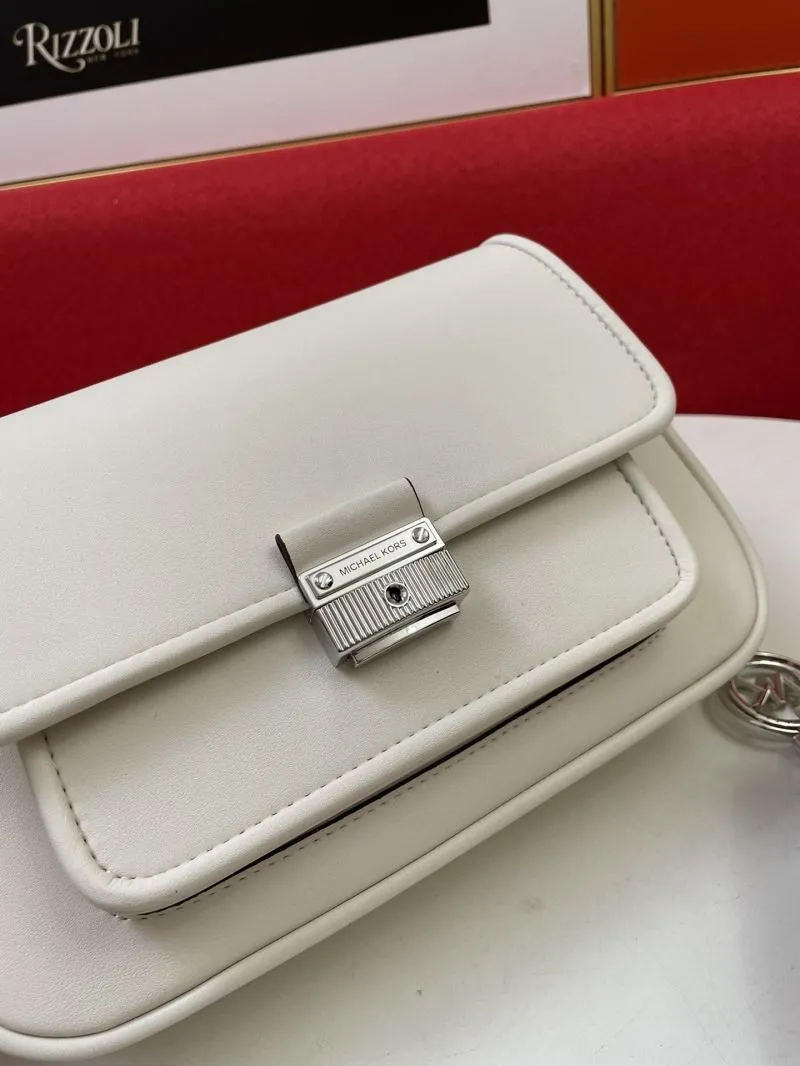 MK White Leather Satchel Bag H2033 Crossbody Shoulder Bag - Image 4
