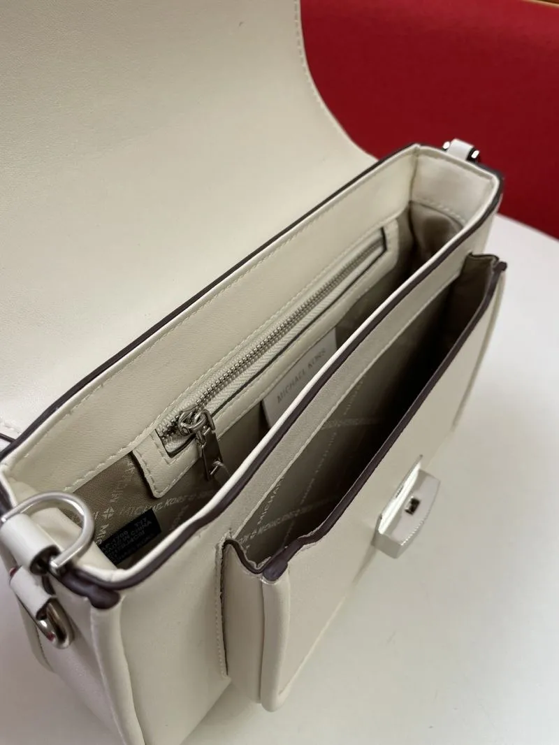 MK White Leather Satchel Bag H2033 Crossbody Shoulder Bag - Image 8