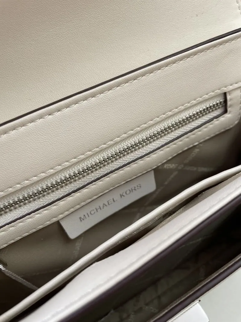 MK White Leather Satchel Bag H2033 Crossbody Shoulder Bag - Image 9