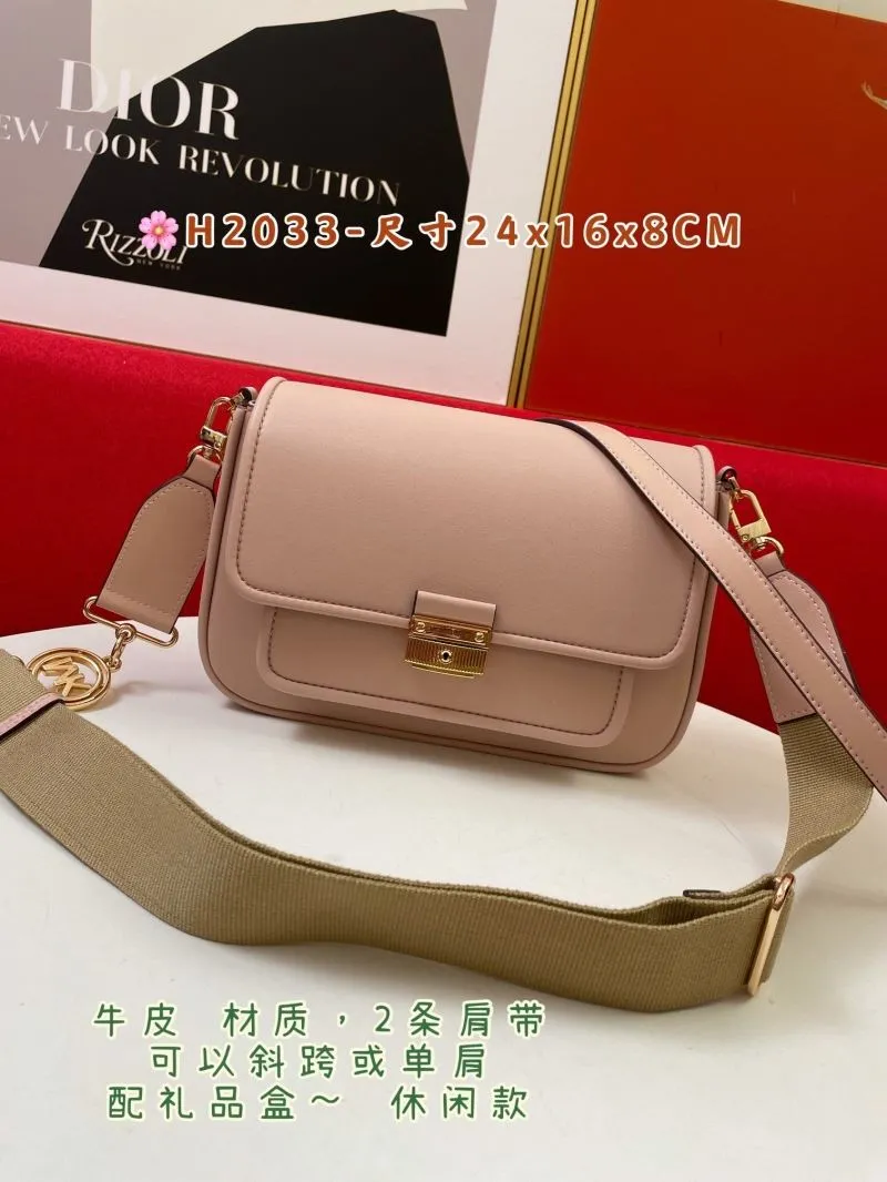 MK H2033 Pink Leather Crossbody Satchel Bag