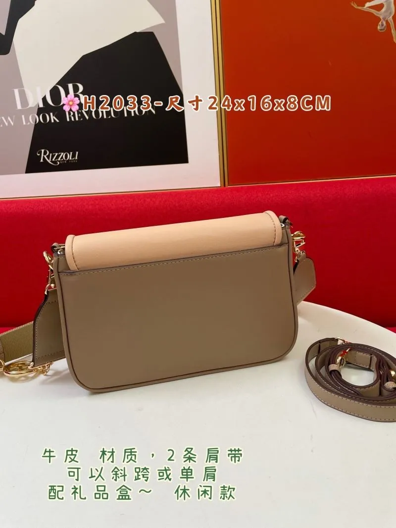 MK H2033 Beige White Leather Crossbody Satchel Bag - Image 3