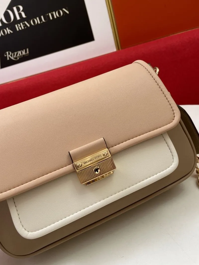 MK H2033 Beige White Leather Crossbody Satchel Bag - Image 4