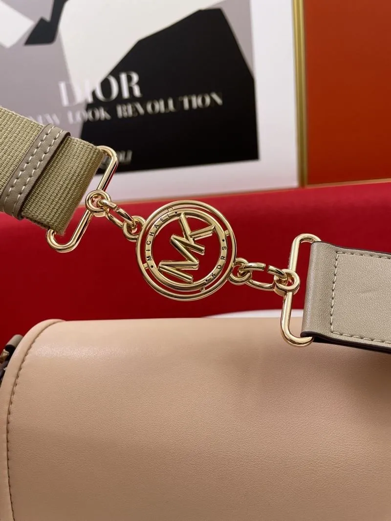 MK H2033 Beige White Leather Crossbody Satchel Bag - Image 5