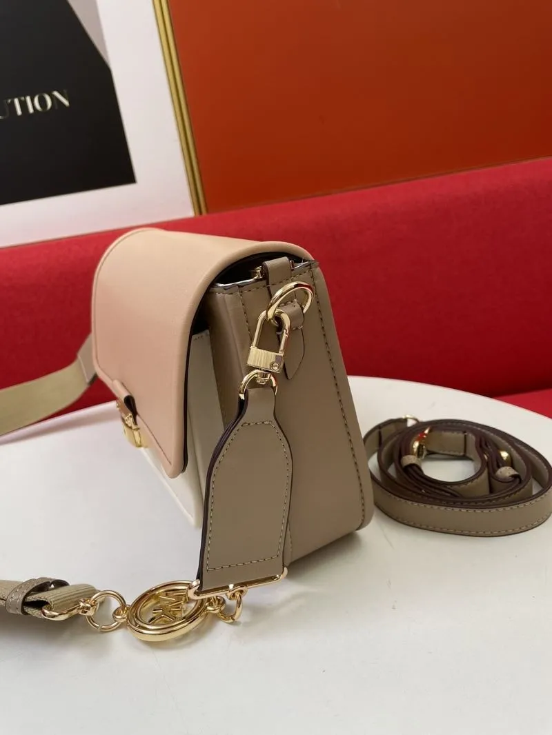 MK H2033 Beige White Leather Crossbody Satchel Bag - Image 7