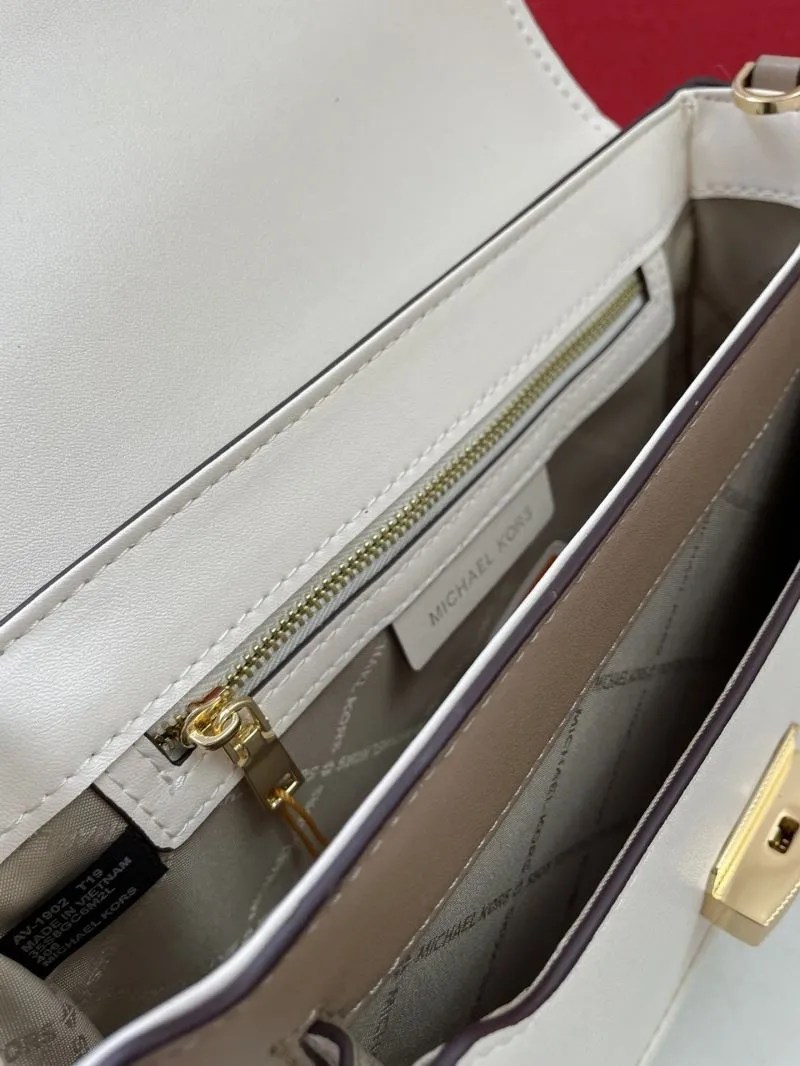 MK H2033 Beige White Leather Crossbody Satchel Bag - Image 9