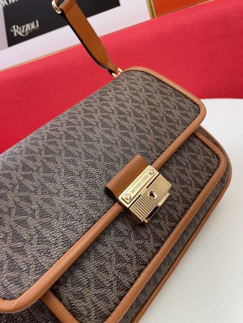 MK H2033 Brown Monogram Satchel Crossbody Bag - Image 4