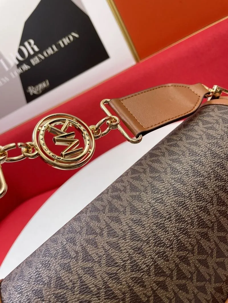 MK H2033 Brown Monogram Satchel Crossbody Bag - Image 5