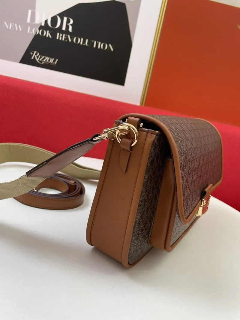 MK H2033 Brown Monogram Satchel Crossbody Bag - Image 7