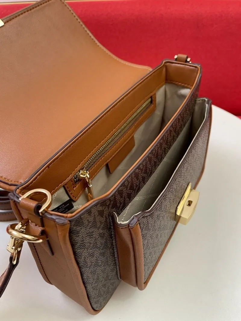 MK H2033 Brown Monogram Satchel Crossbody Bag - Image 8