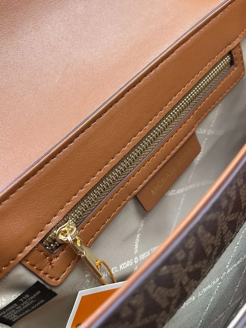 MK H2033 Brown Monogram Satchel Crossbody Bag - Image 9