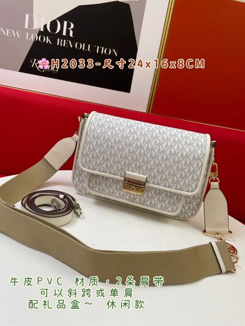 MK White Monogram Satchel Bag with Two Shoulder Straps