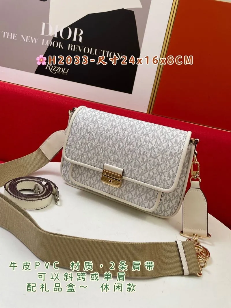 Alternative view of MK White Monogram Satchel Bag with Two Shoulder Straps