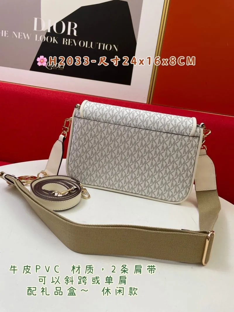 MK White Monogram Satchel Bag with Two Shoulder Straps - Image 3