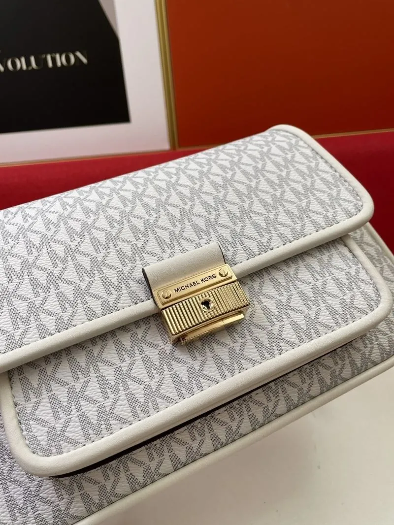 MK White Monogram Satchel Bag with Two Shoulder Straps - Image 4
