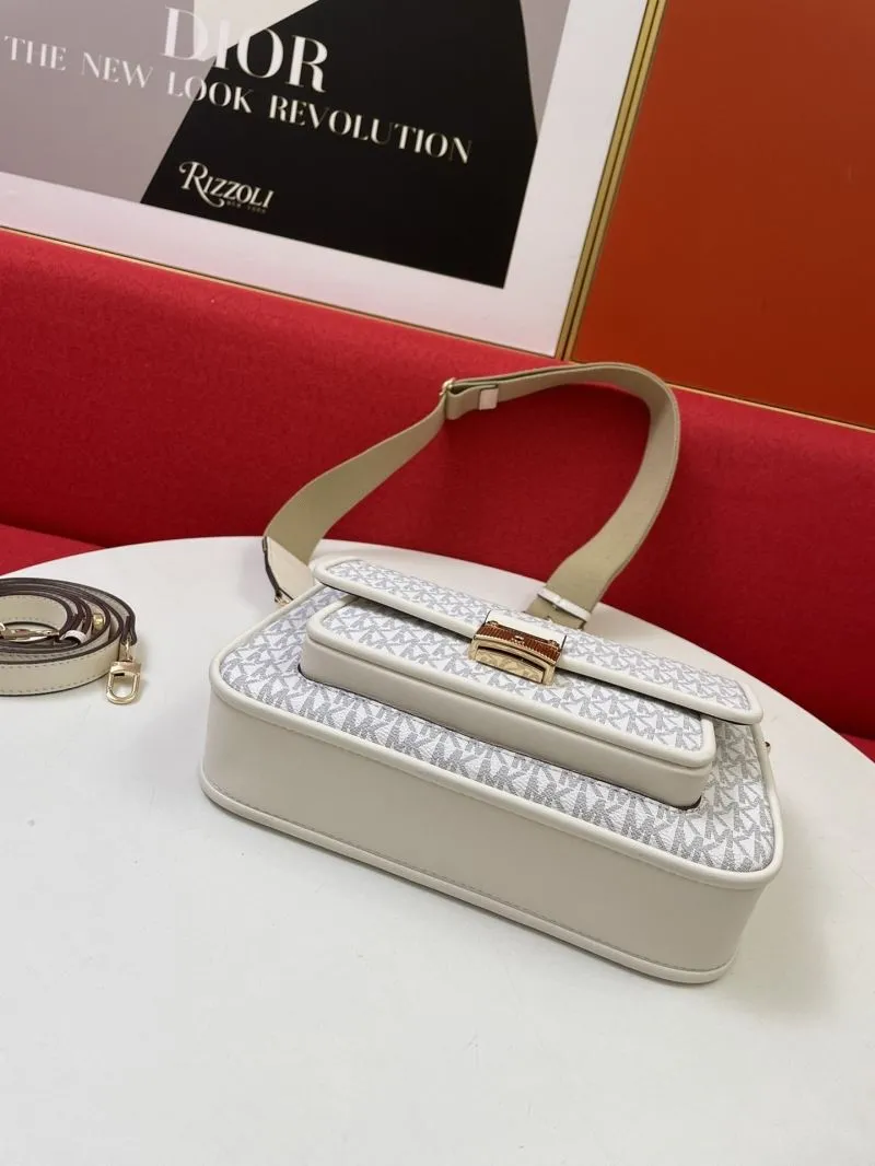 MK White Monogram Satchel Bag with Two Shoulder Straps - Image 6