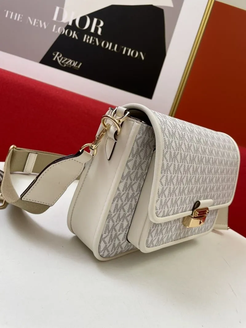 MK White Monogram Satchel Bag with Two Shoulder Straps - Image 7