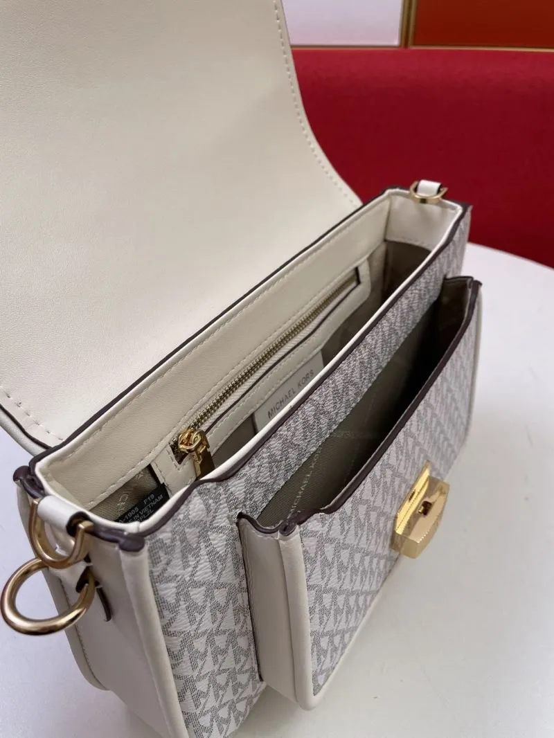 MK White Monogram Satchel Bag with Two Shoulder Straps - Image 8
