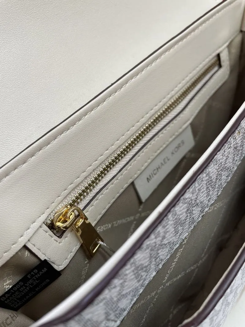 MK White Monogram Satchel Bag with Two Shoulder Straps - Image 9