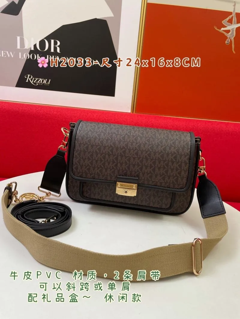 Alternative view of MK H2033 Brown Monogram Crossbody Satchel Bag