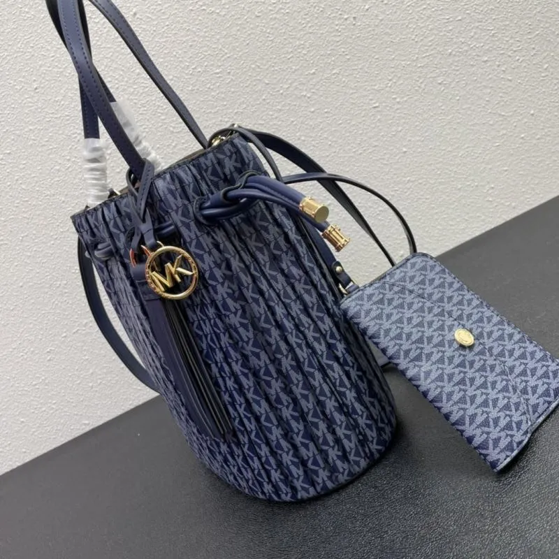 MK Navy Blue Bucket Bag with Pouch Model J9699 - Image 5