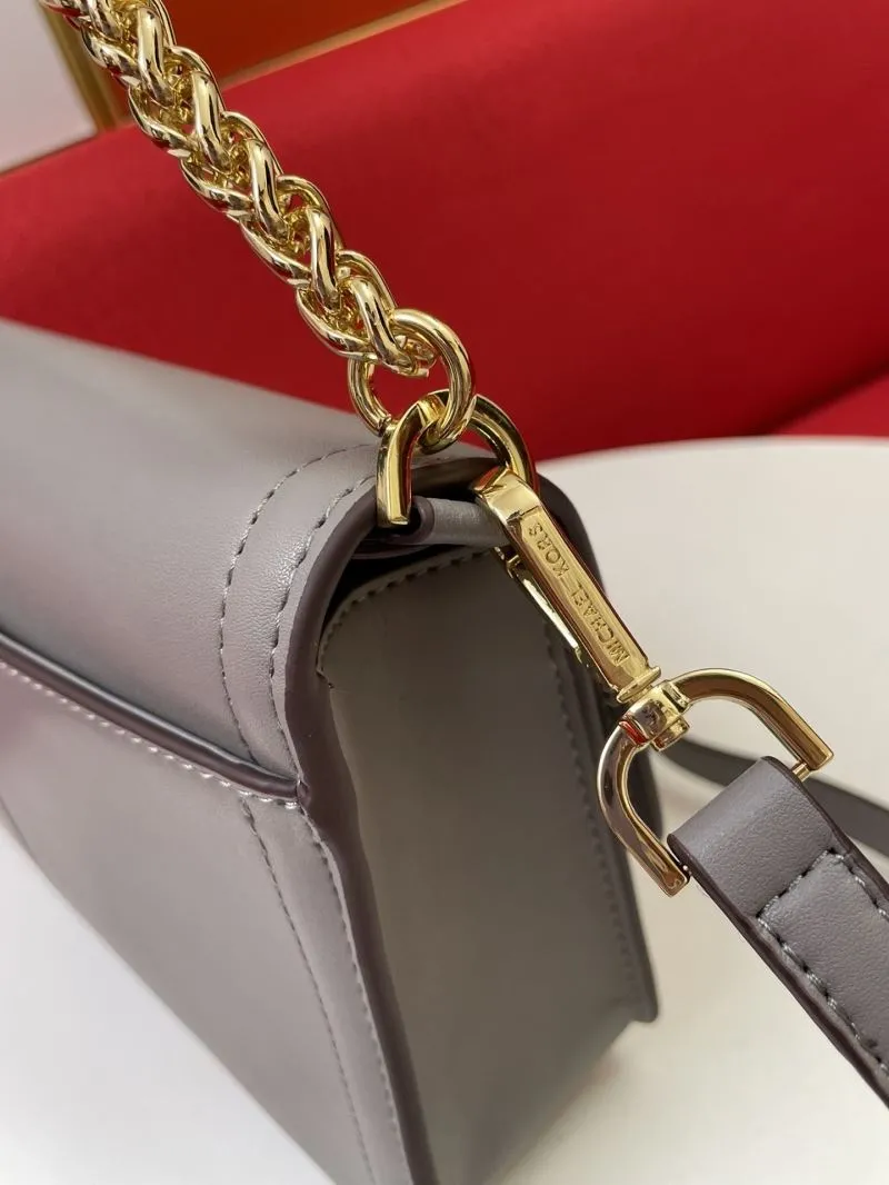 MK Gray Leather Shoulder Crossbody Bag - Image 4