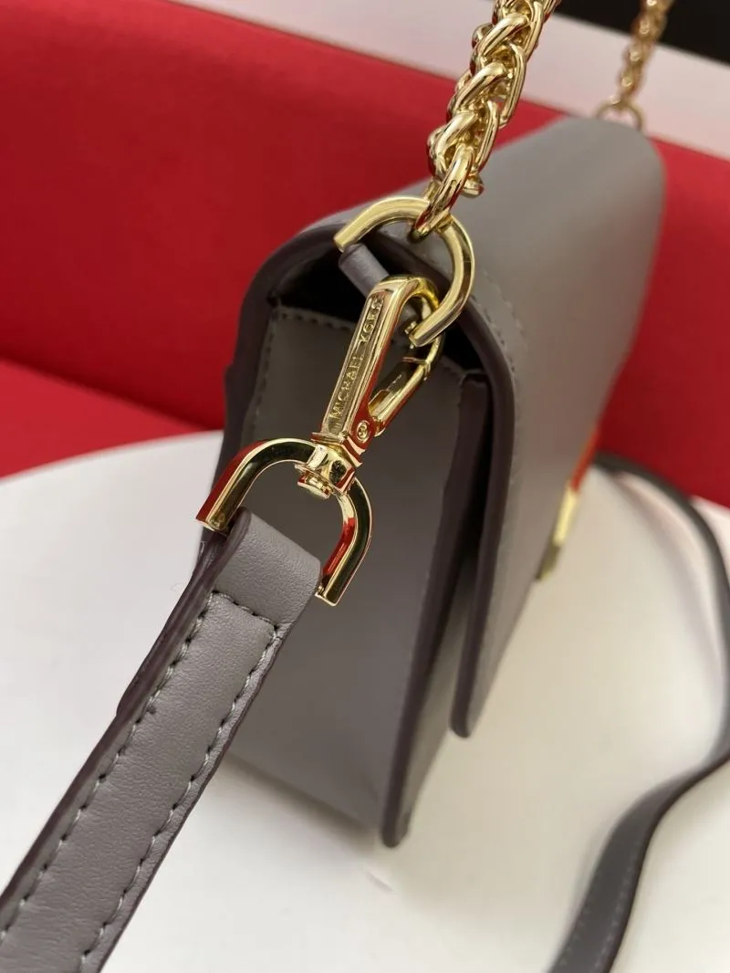 MK Gray Leather Shoulder Crossbody Bag - Image 6