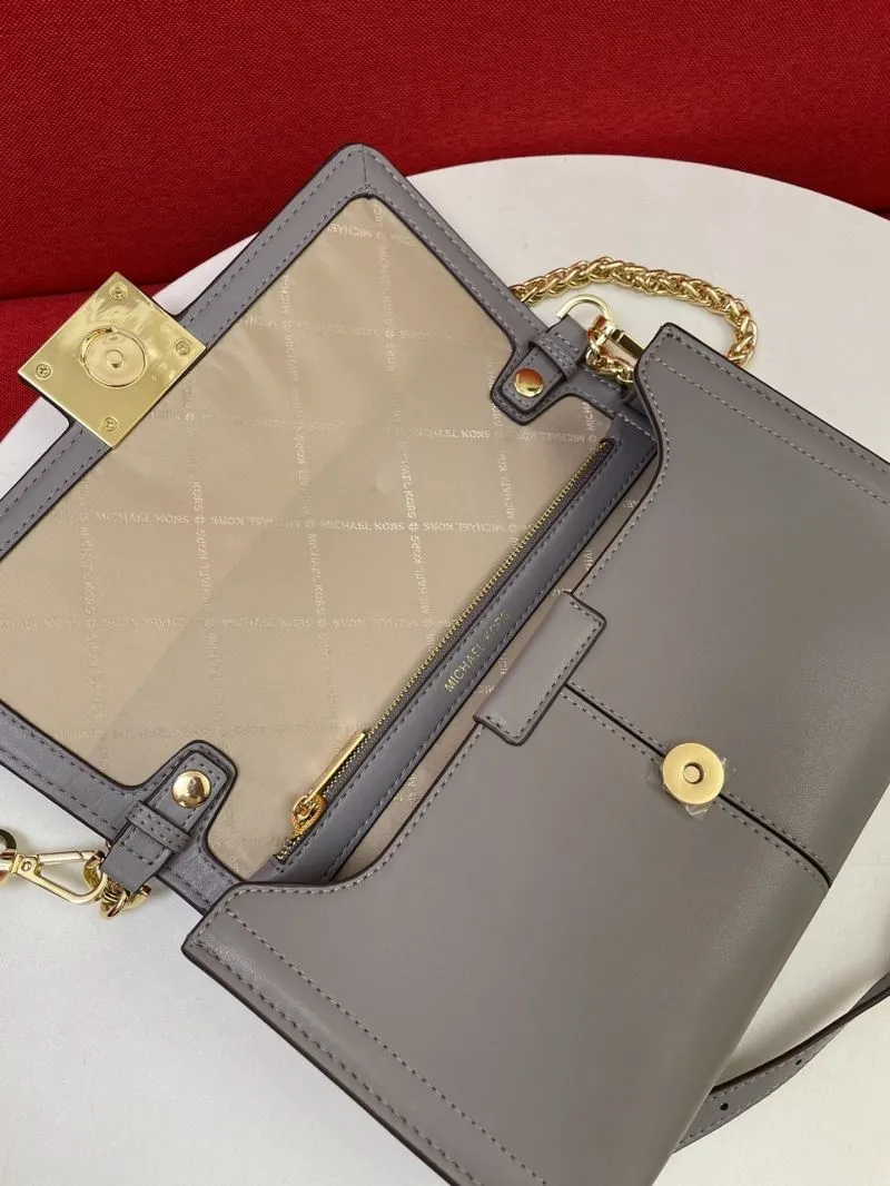 MK Gray Leather Shoulder Crossbody Bag - Image 8
