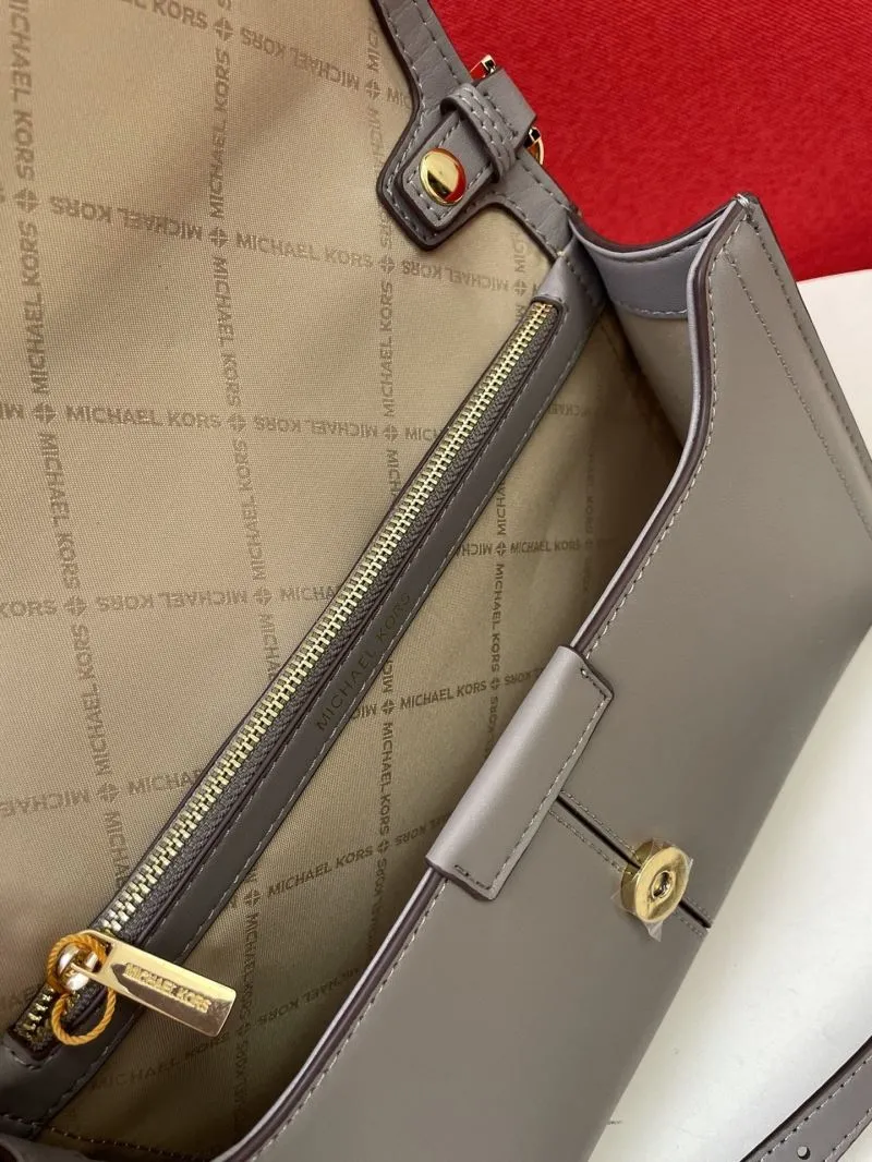 MK Gray Leather Shoulder Crossbody Bag - Image 9
