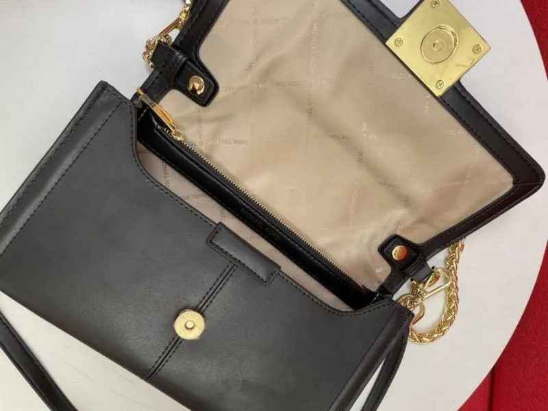 MK Black Leather Shoulder Crossbody Bag - Image 8