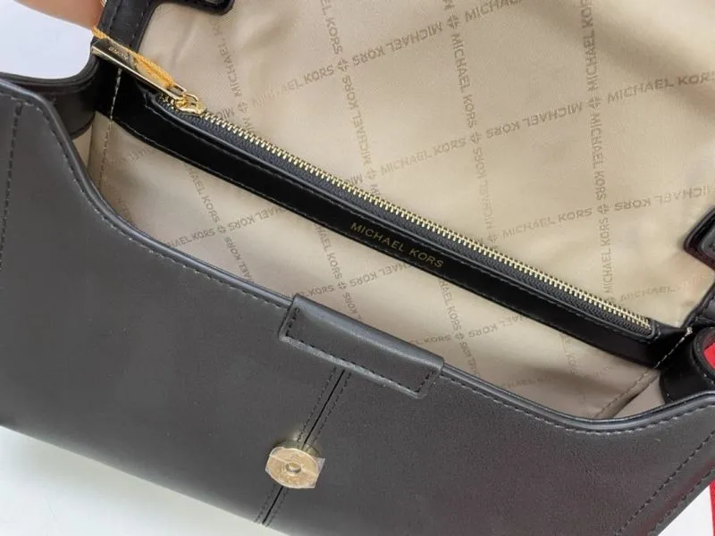 MK Black Leather Shoulder Crossbody Bag - Image 9