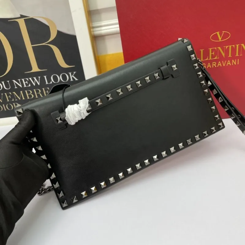 Valentino Black Studded Leather Chain Clutch Bag - Image 3