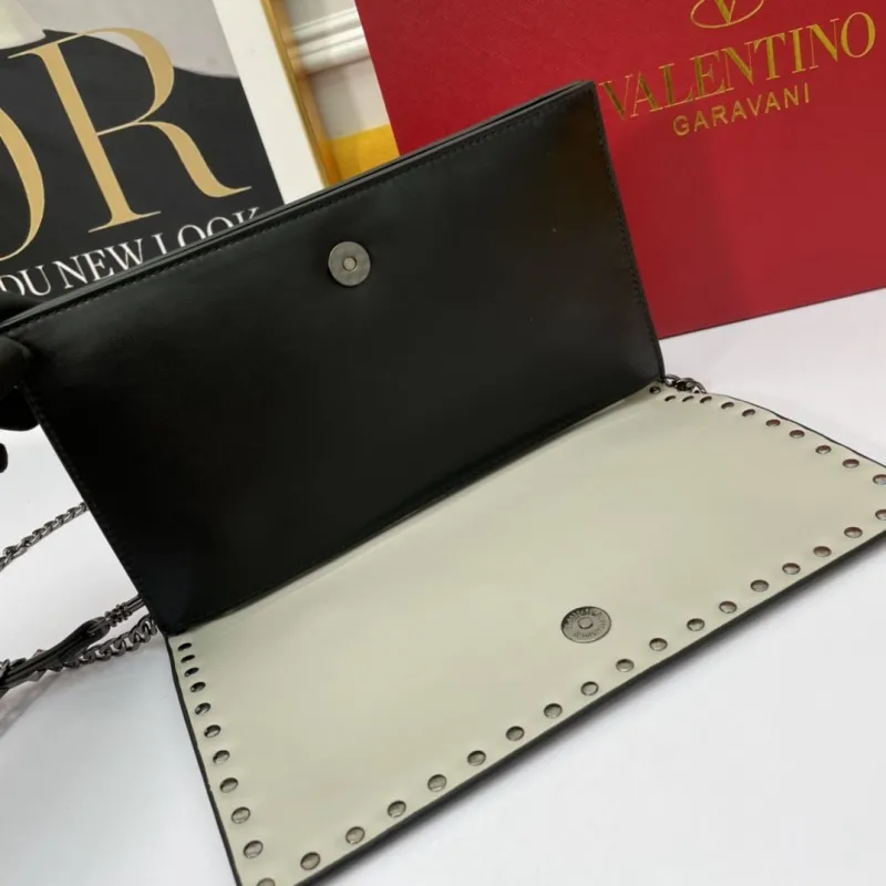 Valentino Black Studded Leather Chain Clutch Bag - Image 4