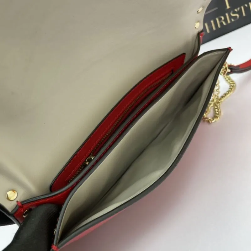 Valentino Garavani Red Leather Chain Clutch Bag - Image 7
