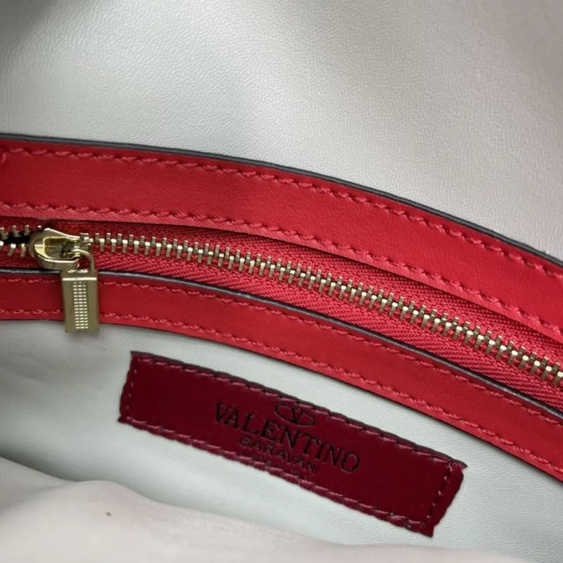 Valentino Garavani Red Leather Chain Clutch Bag - Image 8