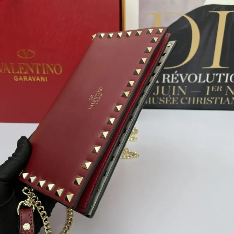 Valentino Red Rockstud Chain Clutch Bag - Image 4