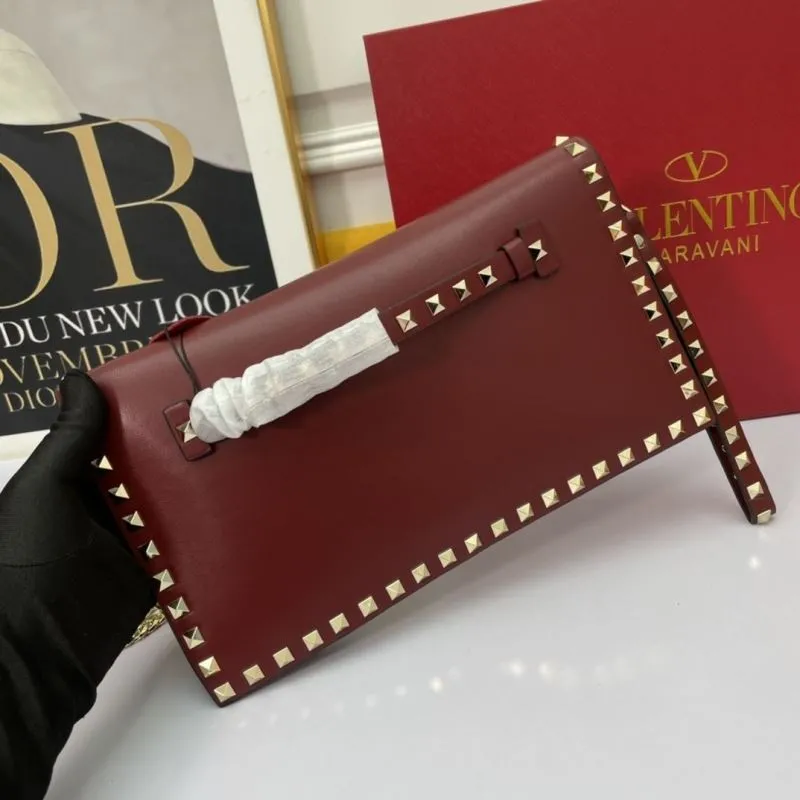 Valentino Burgundy Rockstud Clutch Bag - Image 3