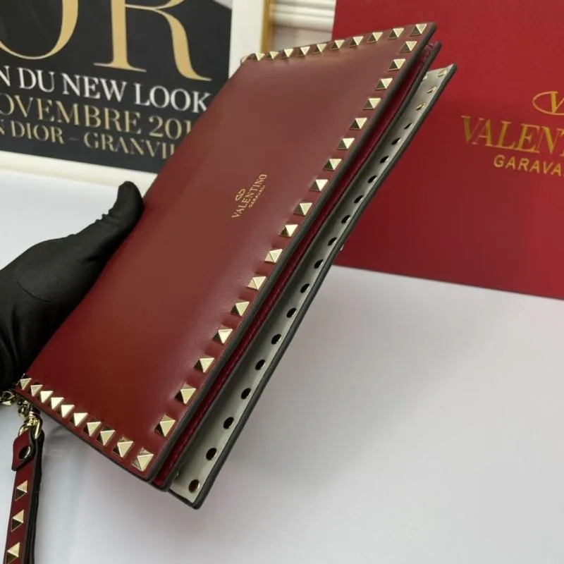 Valentino Burgundy Rockstud Clutch Bag - Image 4