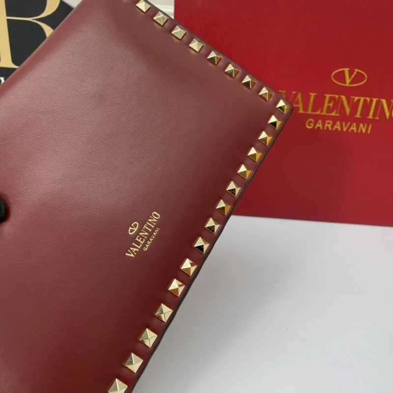 Valentino Burgundy Rockstud Clutch Bag - Image 5
