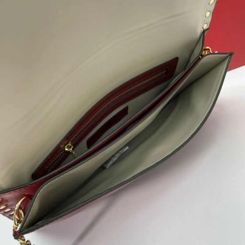 Valentino Burgundy Rockstud Clutch Bag - Image 7
