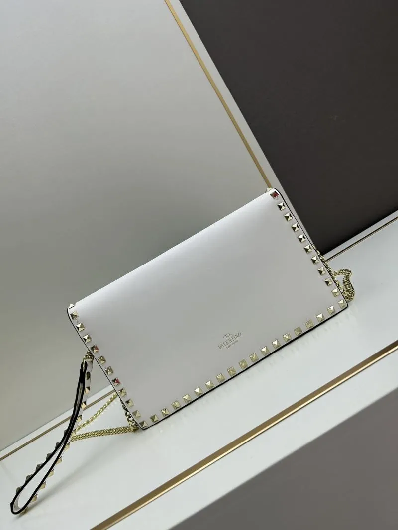 Valentino White Gold Studded Clutch Bag