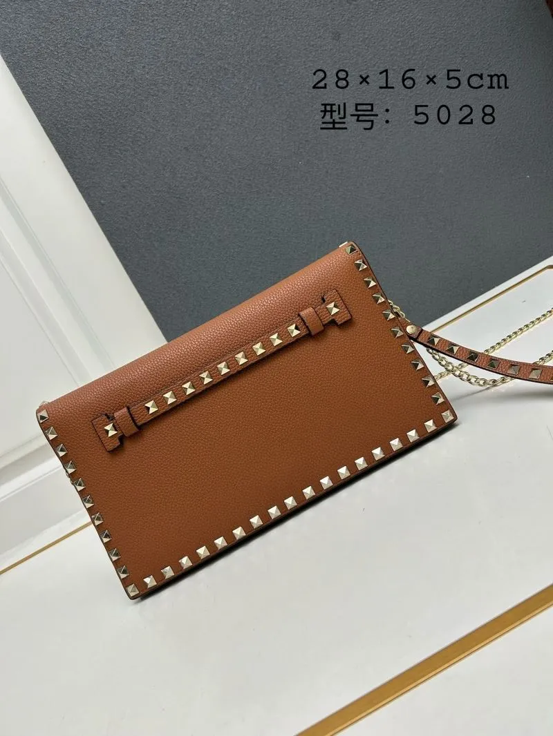 Valentino Brown Rockstud Clutch Bag Model 5028