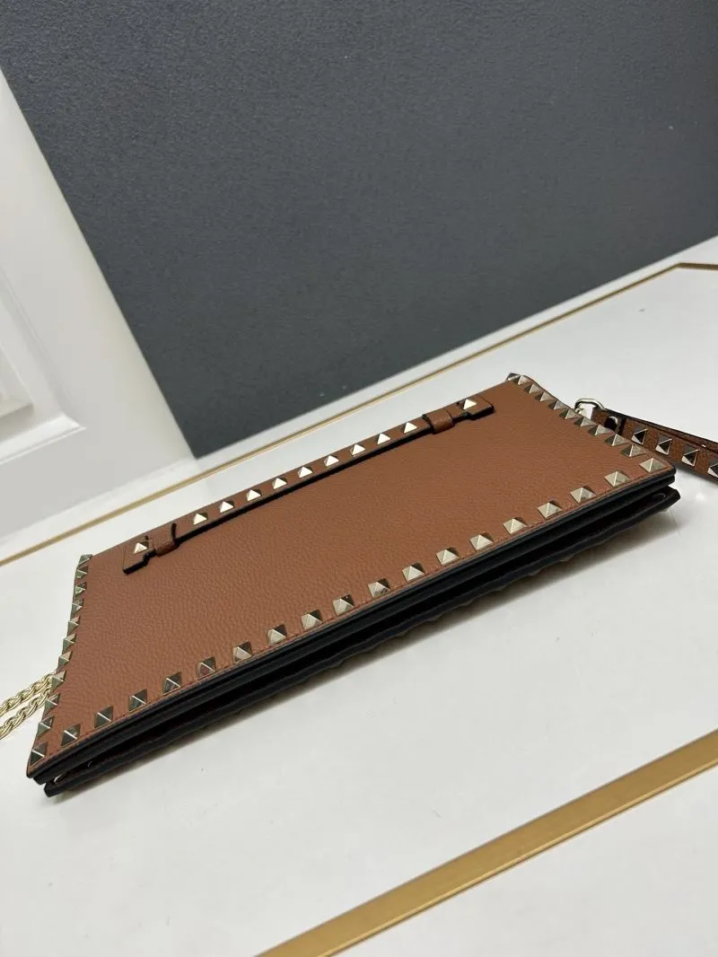 Valentino Brown Rockstud Clutch Bag Model 5028 - Image 6