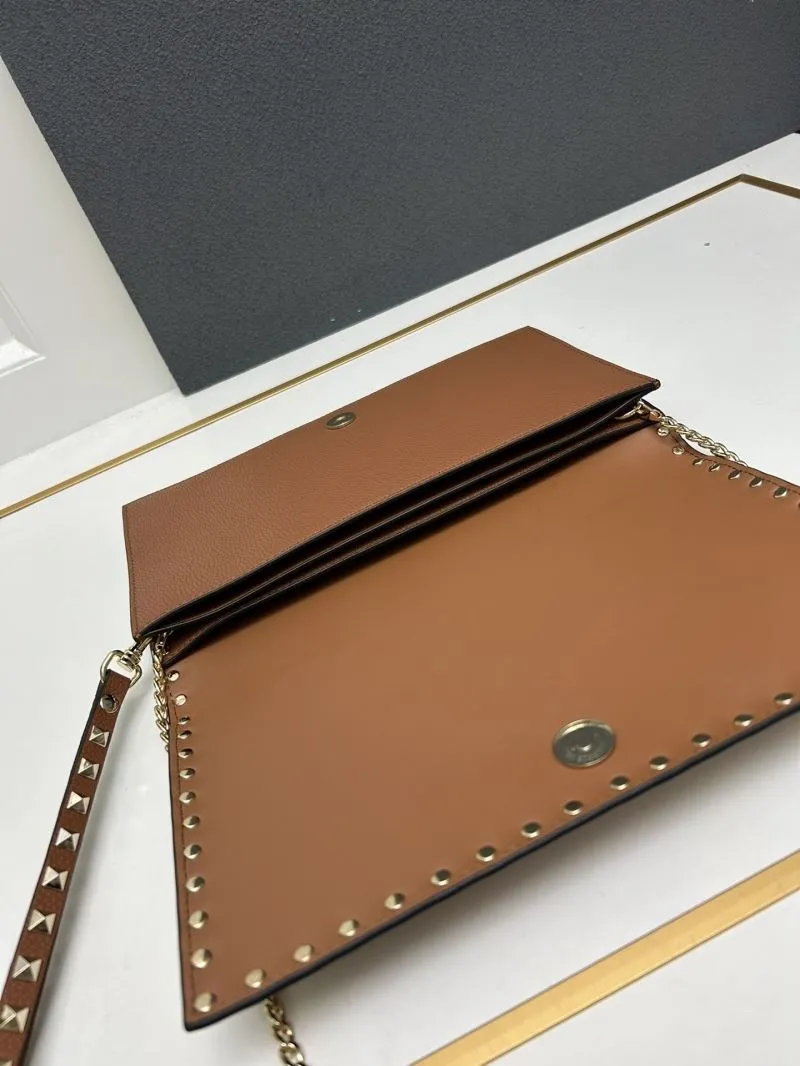 Valentino Brown Rockstud Clutch Bag Model 5028 - Image 7