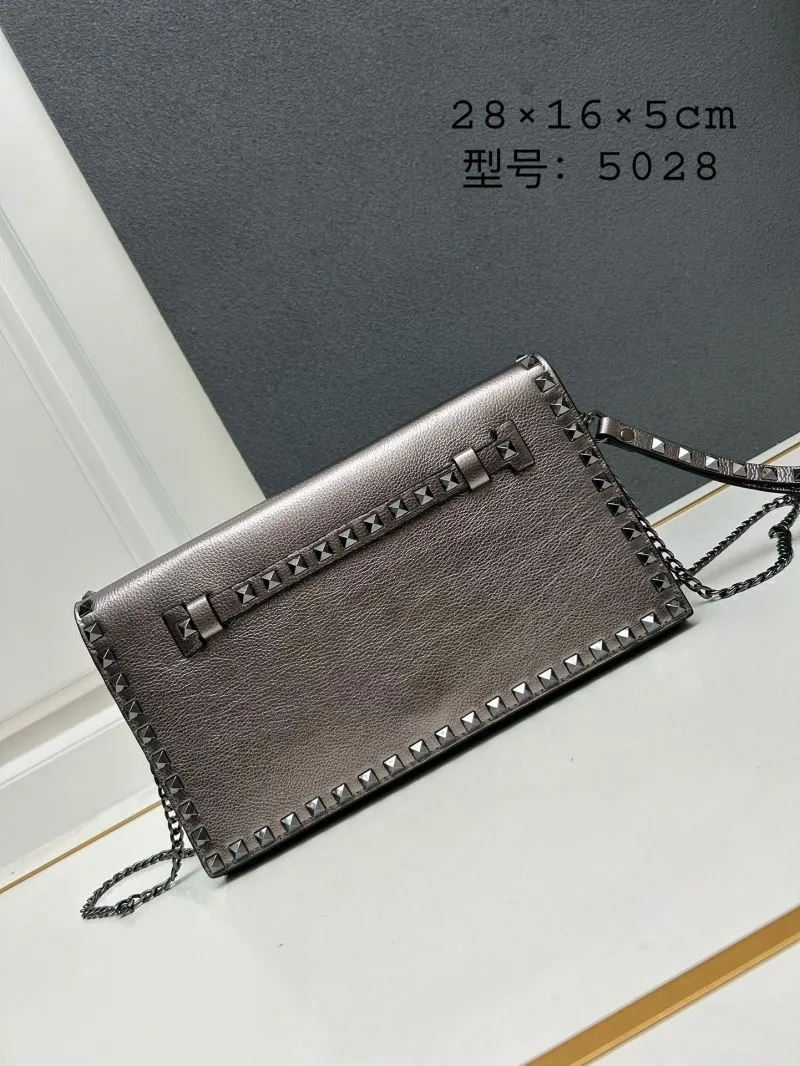 Valentino Metallic Gray Studded Clutch Bag Model 5028