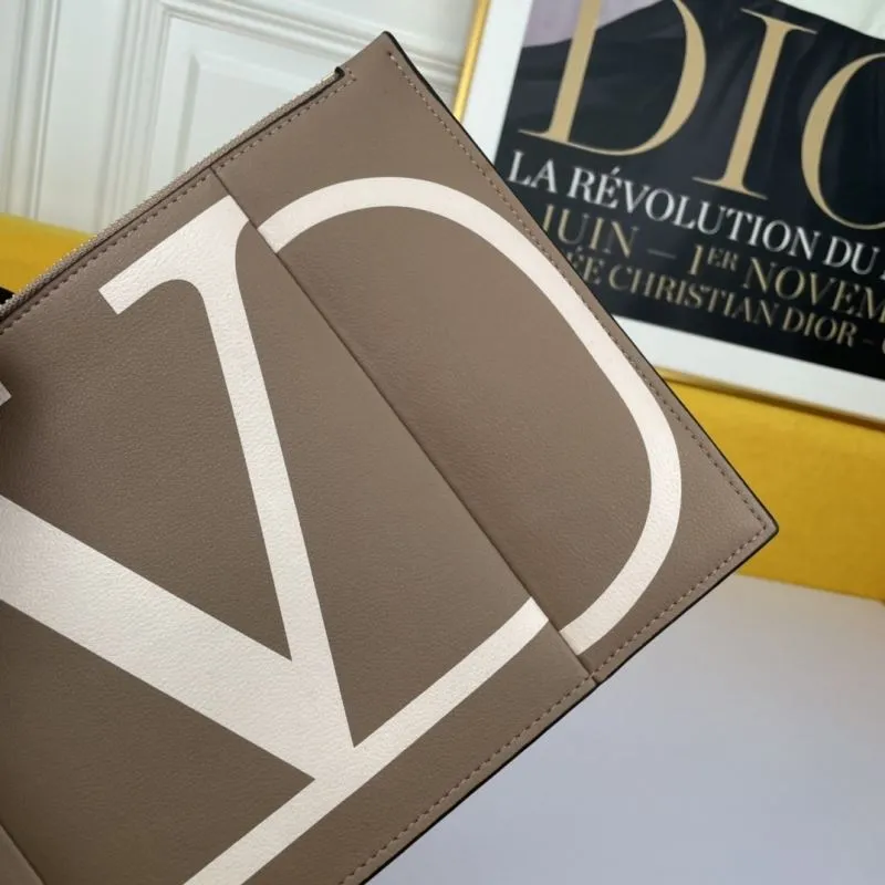 Valentino Taupe Leather Clutch Bag 42 - Image 3