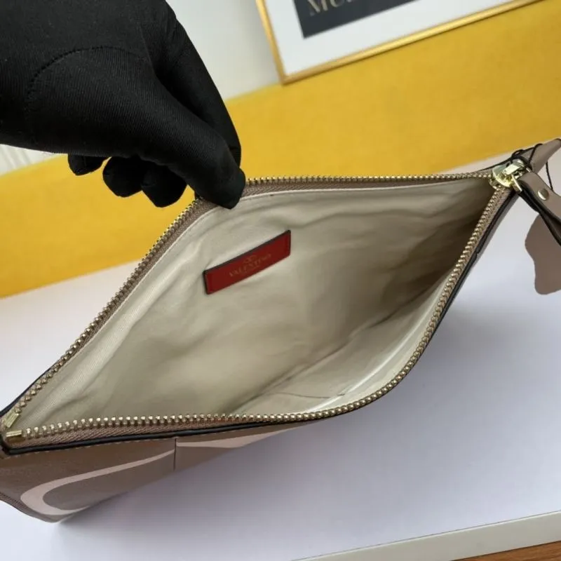 Valentino Taupe Leather Clutch Bag 42 - Image 7