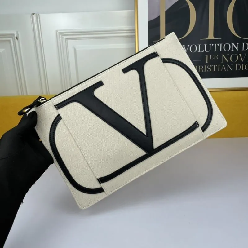 Valentino Cream Canvas Clutch Bag
